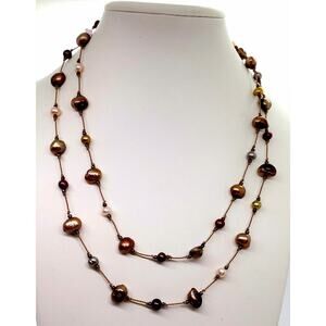 Genuine Pearl Necklace Super Long Freshwater Multi Color Hand Strung Baroque